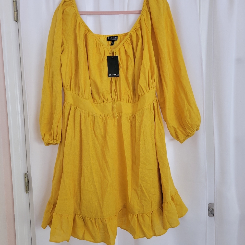 Eloquii Puff Sleeve Linen Mini Dress